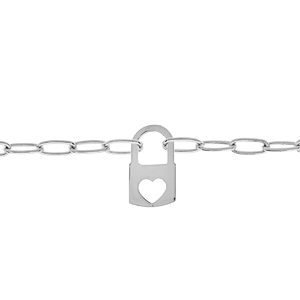 Bracelet en argent platin chane maille avec cadenas 16+3cm - Vue 1