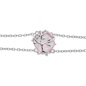 Bracelet en argent platin double chane avec oxyde rose motif arbre de vie 16+3cm - Vue 1