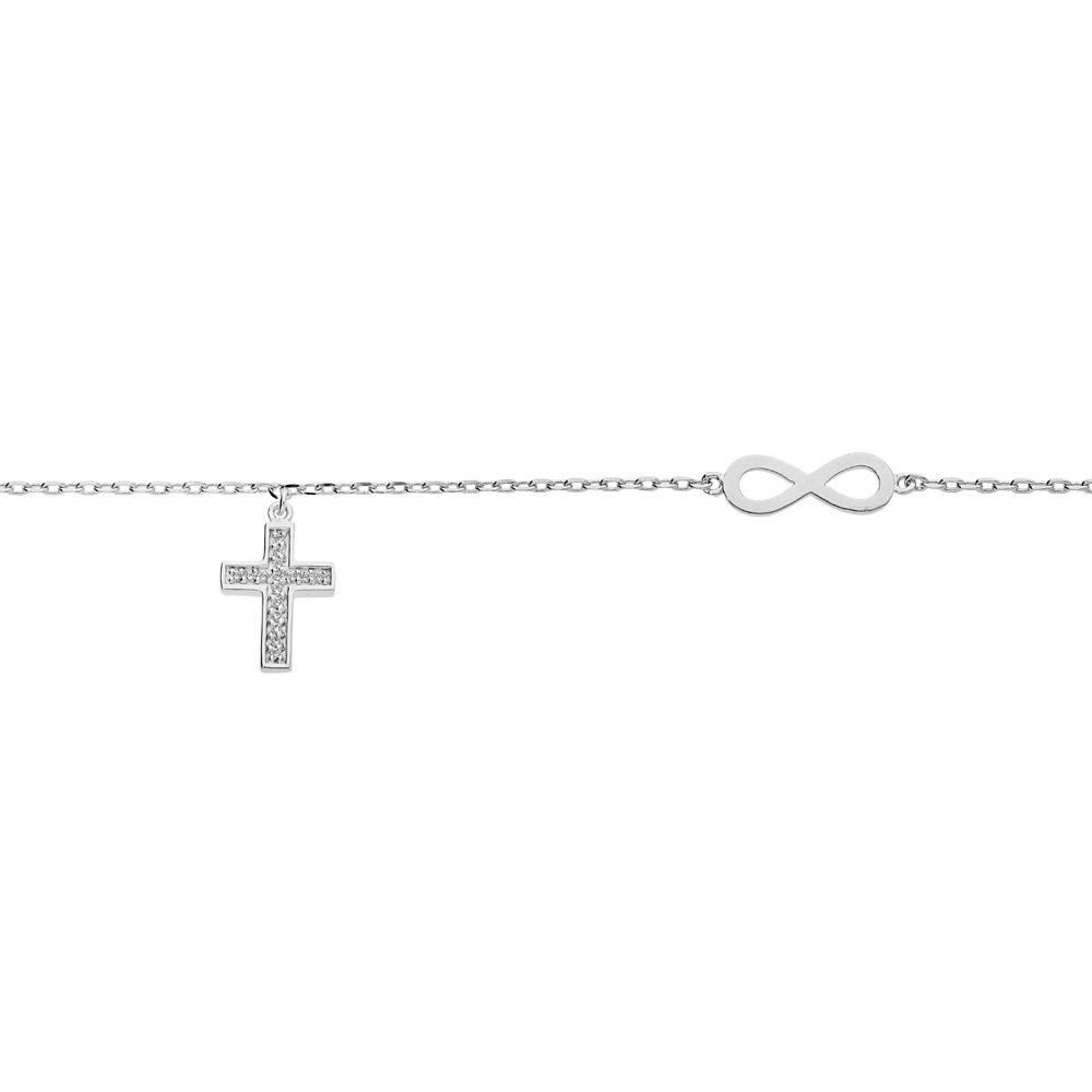 Bracelet en argent platin� infini et pampille croix oxydes blancs sertis 16+3cm - Vue 1