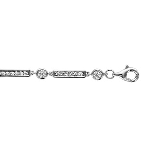 Bracelet en argent rhodi alternance de rectangles orns d\'oxydes blancs sertis et d\'oxydes ronds blancs sertis clos - longueur 16cm + 2cm de rallonge - Vue 1