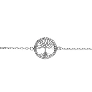 Bracelet en argent rhodi, arbre de vie contour oxydes blancs sertis 16+4cm - Vue 1