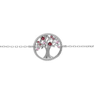 Bracelet en argent rhodi, arbre de vie contour perl avec oxydes de dgrad rose 16+2cm - Vue 1