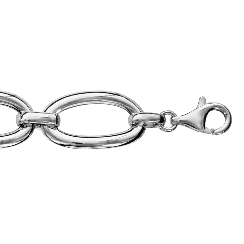 Bracelet en argent rhodi� avec grandes mailles ovales - longueur 20cm - Vue 1