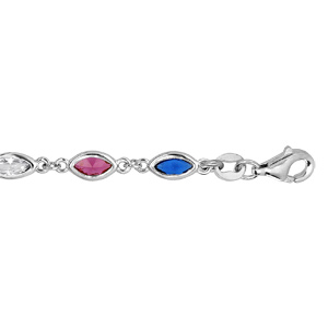 Bracelet en argent rhodi avec oxydes bleu, rose et blanc en forme de navette longueur 16+3cm - Vue 1