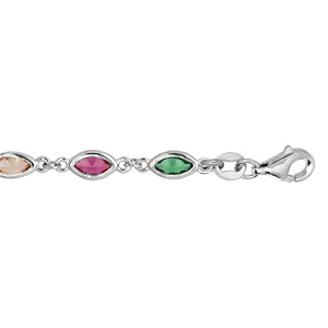 Bracelet en argent rhodi avec oxydes multi couleur en forme de navette longueur 16+3cm - Vue 1