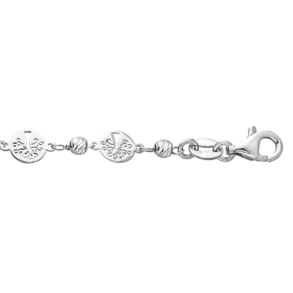 Bracelet en argent rhodi� avec pastilles arbre de vie et boules diamant�es 15+3cm - Vue 1