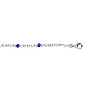Bracelet en argent rhodi avec perles 3mm blanche de synthse et perles bleues 16+3cm - Vue 1