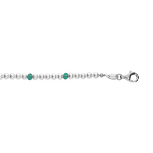 Bracelet en argent rhodi avec perles 3mm blanche de synthse et perles vertes 16+3cm - Vue 1