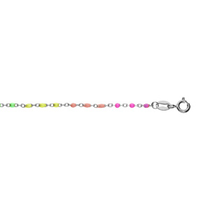 Bracelet en argent rhodi avec perles multicolores dgrades rose  vert arc-en-ciel 15+3cm - Vue 1