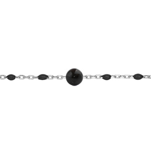 Bracelet en argent rhodi avec perles noires et pierre Agate noire vritable 16+3cm - Vue 1