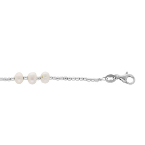 Bracelet en argent rhodi boules avec perles de culture d\'eau douce blanches 18+3cm - Vue 1