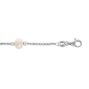 Bracelet en argent rhodi boules diamantes et  perles de culture d\'eau douce blanches 18+2,5cm - Vue 1