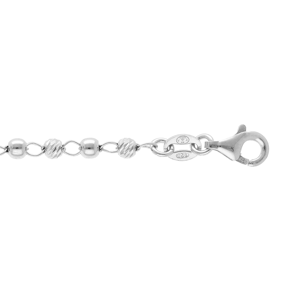 Bracelet en argent rhodi� boules lisses et diamant�es -16+3cm - Vue 1