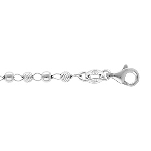 Bracelet en argent rhodi boules lisses et diamantes -16+3cm - Vue 1