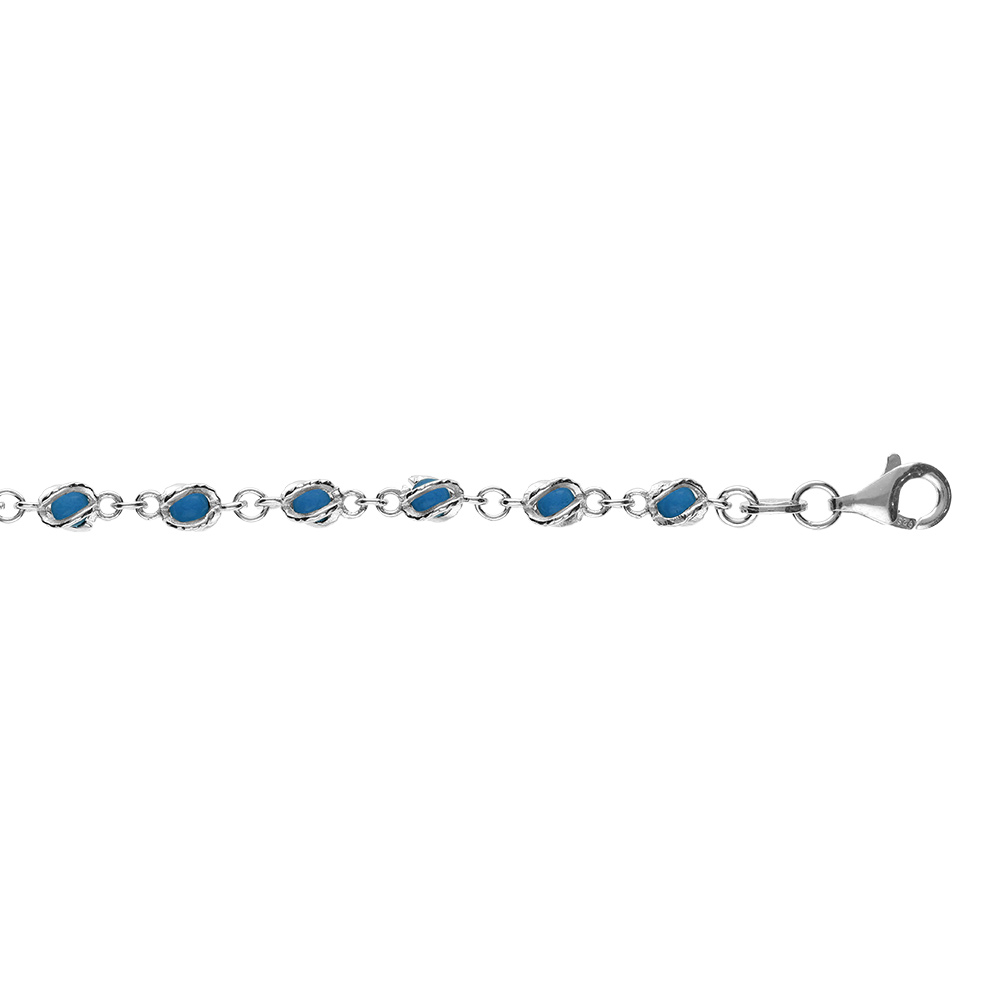 Bracelet en argent rhodi� boules oxydes bleu fonc� en cage 16+3cm - Vue 1