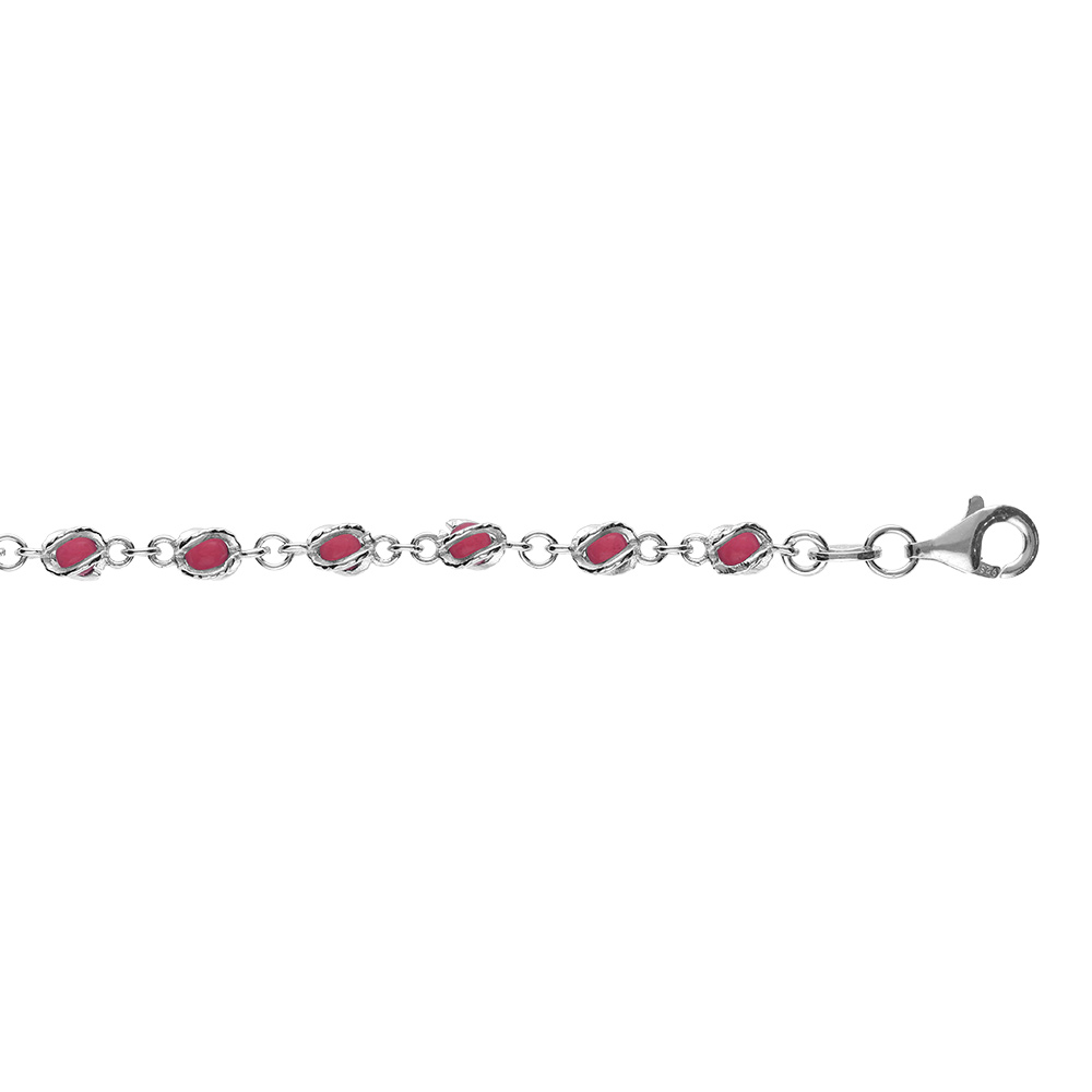 Bracelet en argent rhodi boules oxydes rouge fonc en cage 16+3cm - Vue 1