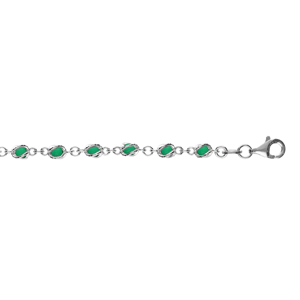 Bracelet en argent rhodi� boules oxydes vert fonc� en cage 16+3cm - Vue 1