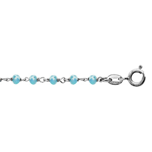 Bracelet en argent rhodi boules perles de verre facettes bleu clair 15cm + 3cm - Vue 1