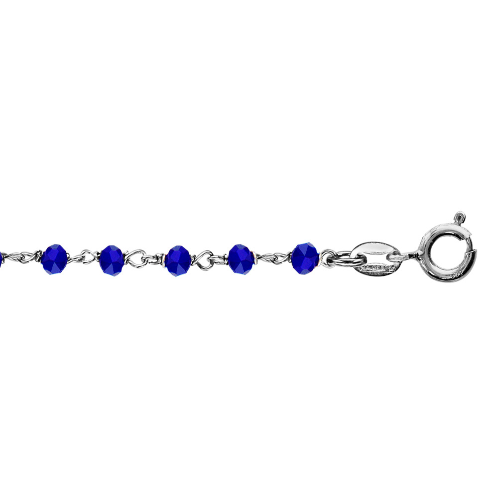 Bracelet en argent rhodi� boules perles de verre facett�es bleu fonc� 15cm + 3cm - Vue 1