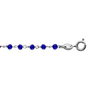 Bracelet en argent rhodi boules perles de verre facettes bleu fonc 15cm + 3cm - Vue 1