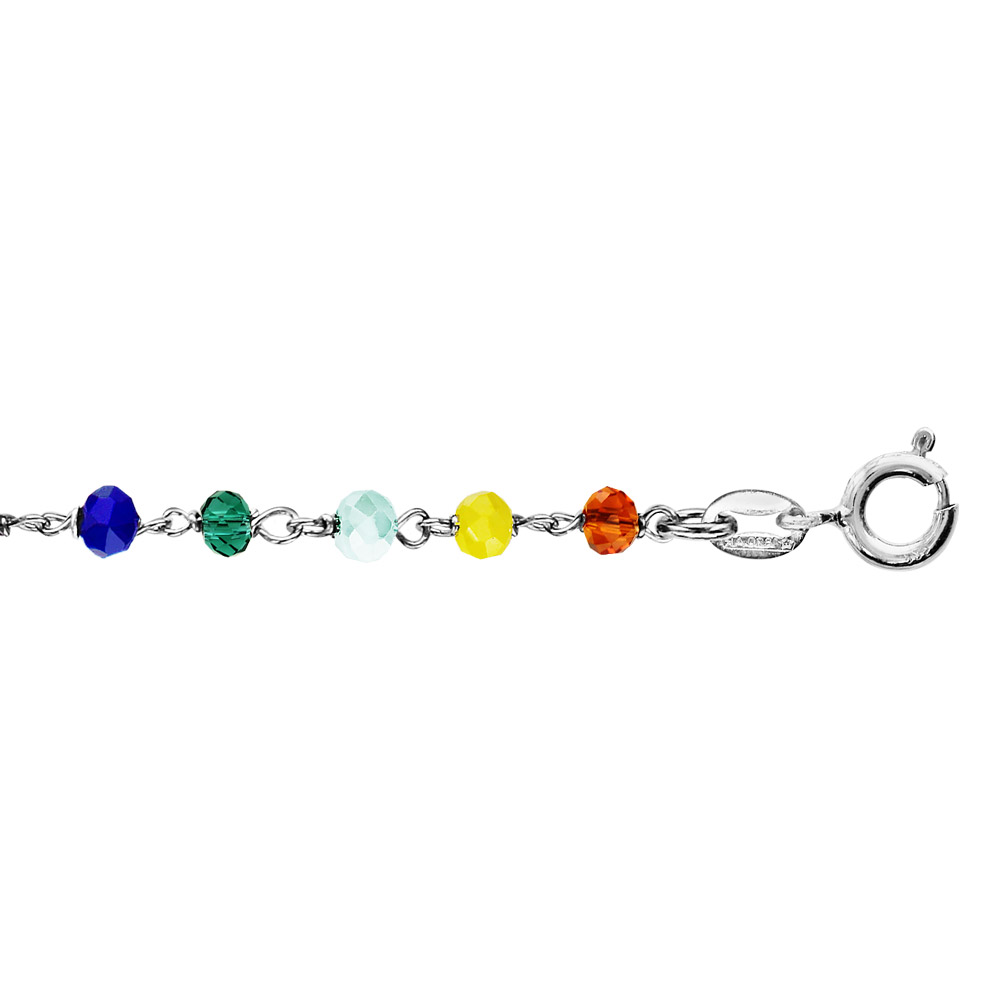 Bracelet en argent rhodi� boules perles de verre facett�es multicolores 15cm + 3cm - Vue 1