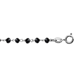 Bracelet en argent rhodi boules perles de verre facettes noires 15cm + 3cm - Vue 1