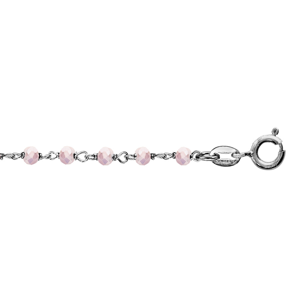Bracelet en argent rhodi� boules perles de verre facett�es rose clair 15cm + 3cm - Vue 1