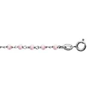 Bracelet en argent rhodi boules perles de verre facettes rose clair 15cm + 3cm - Vue 1