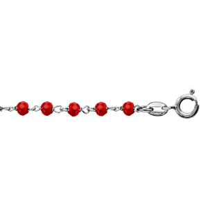 Bracelet en argent rhodi boules perles de verre facettes rouges 15cm + 3cm - Vue 1