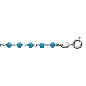 Bracelet en argent rhodi boules perles de verre facettes turquoises 15cm + 3cm - Vue 1
