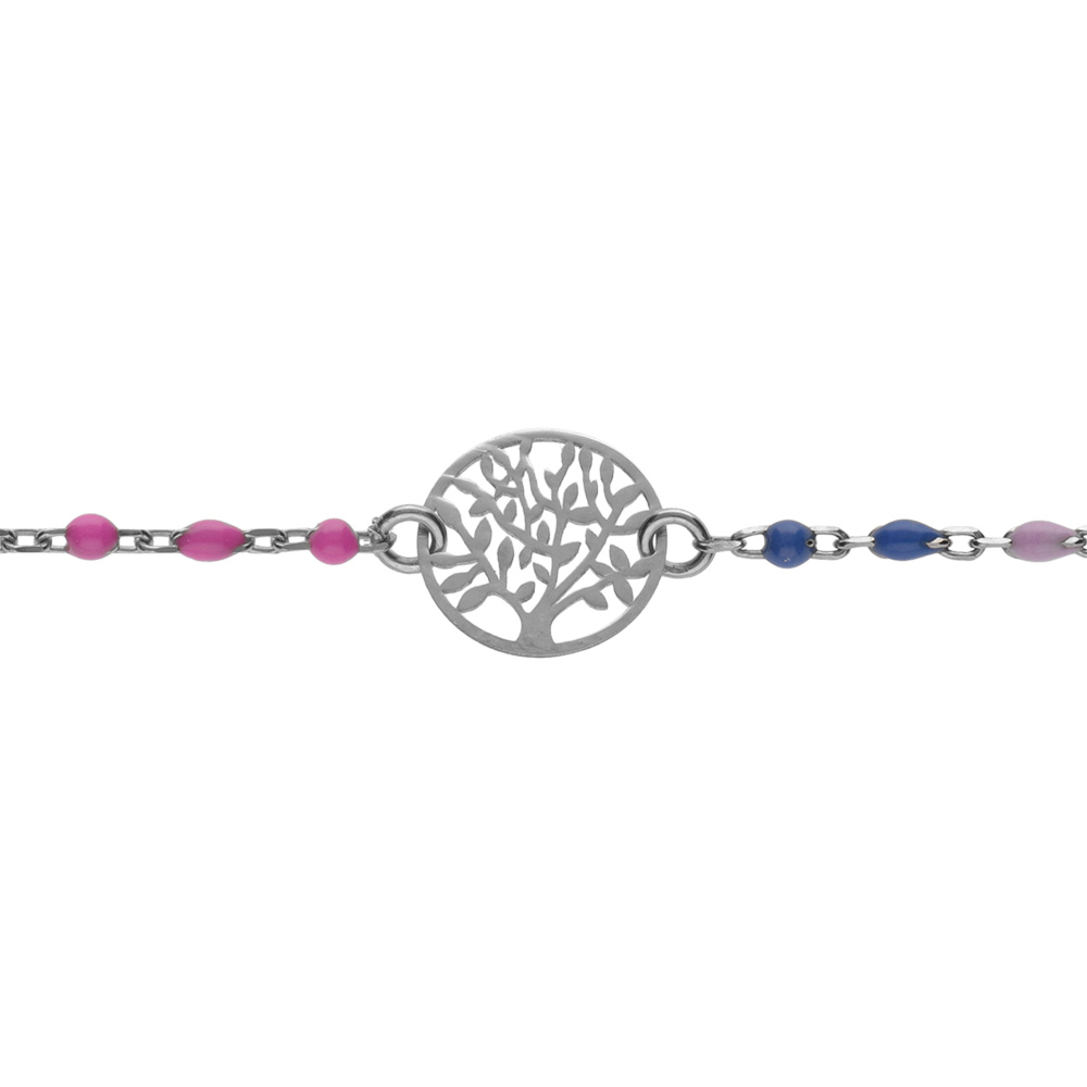 Bracelet en argent rhodi� boules r�sines multicouleur avec arbre de vie 13+3cm - Vue 1
