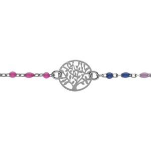 Bracelet en argent rhodi boules rsines multicouleur avec arbre de vie 13+3cm - Vue 1