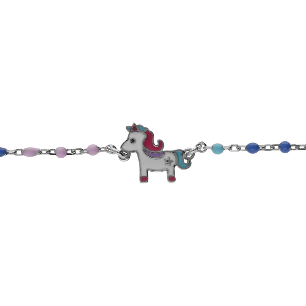 Bracelet en argent rhodi� boules r�sines multicouleur avec licorne 13+3cm - Vue 1