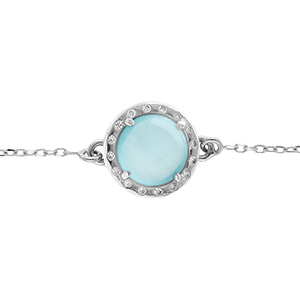 Bracelet en argent rhodi� cabochon bleu ciel - 15+3cm