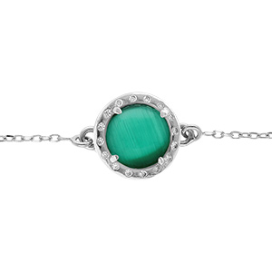 Bracelet en argent rhodi� cabochon vert fonc� - 15+3cm