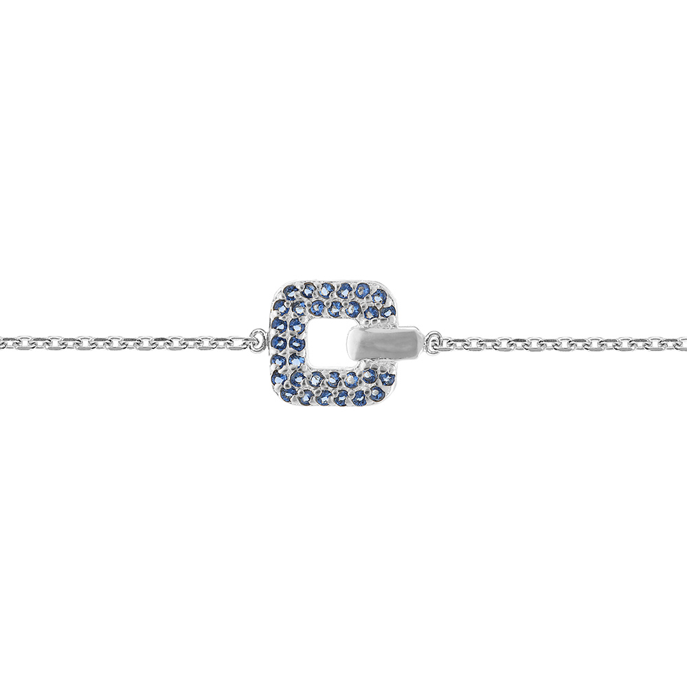 Bracelet en argent rhodi� carr� orn�s d\'oxydes bleus sertis 18cm r�glable 16 - Vue 1