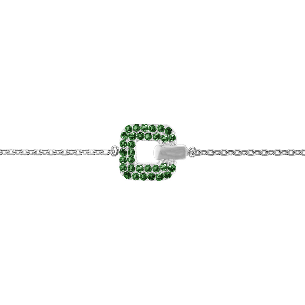 Bracelet en argent rhodi carr orns d\'oxydes verts sertis 18cm rglable 16 - Vue 1