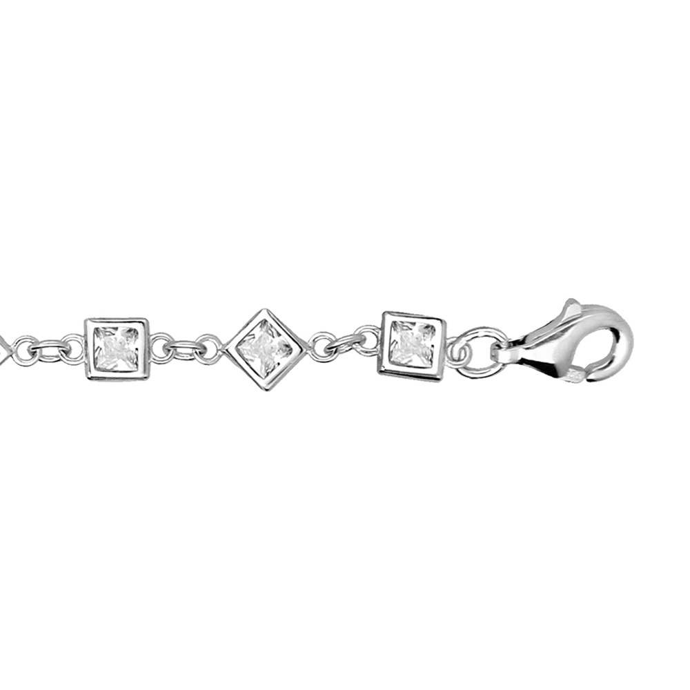 Bracelet en argent rhodi� carres et losanges avec oxydes blancs sertis 16+3cm - Vue 1