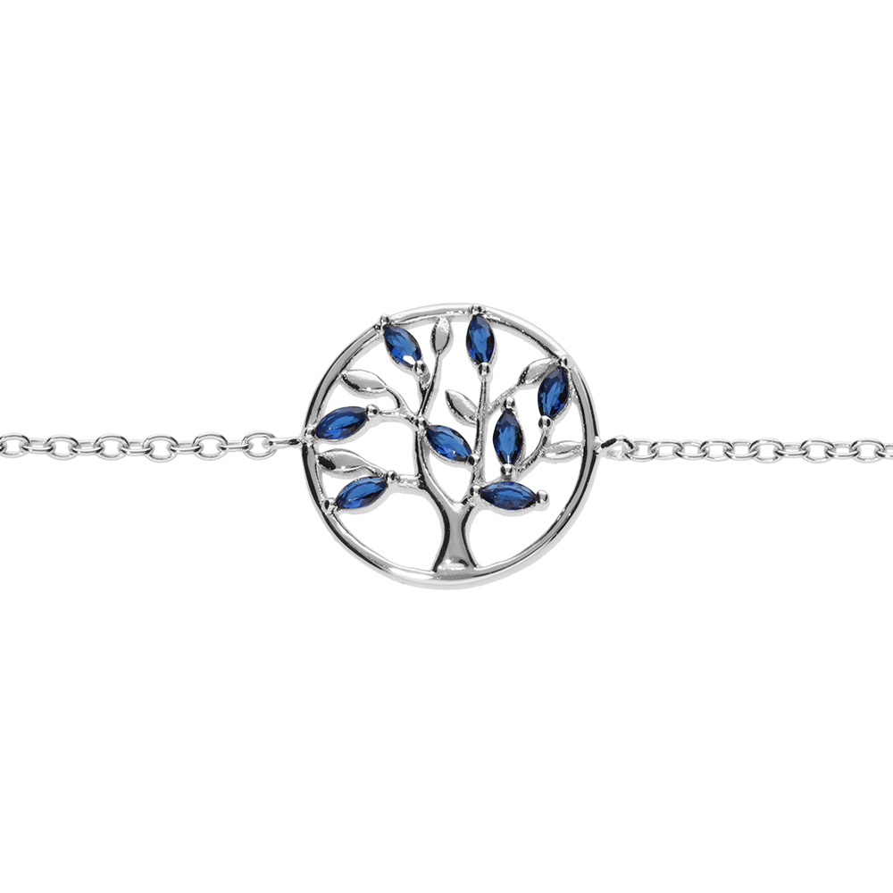 Bracelet en argent rhodi� cercle arbre de vie oxydes bleus 16+2cm - Vue 1
