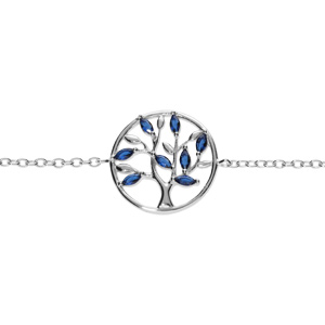 Bracelet en argent rhodi cercle arbre de vie oxydes bleus 16+2cm - Vue 1