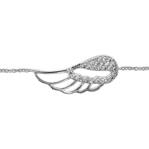 Bracelet en argent rhodié chaîne avec aile d\'ange ajourée et ornée d\'oxydes blancs sertis - longueur 16cm + 2cm de rallonge - Vue 1