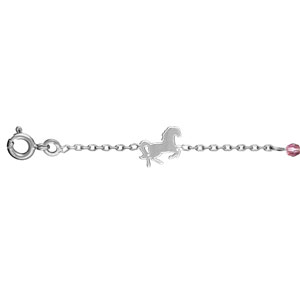 Bracelet en argent rhodié chaîne avec alternance de chevaus et d\'oxydes roses - longueur 17,5cm réglable 15,5cm - Vue 1