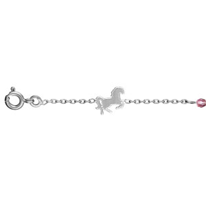 Bracelet en argent rhodi chane avec alternance de chevaus et d\'oxydes roses - longueur 17,5cm rglable 15,5cm - Vue 1