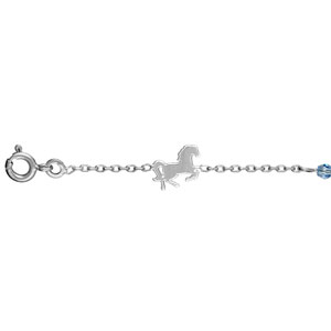 Bracelet en argent rhodié chaîne avec alternance de chevaux et d\'oxydes bleu ciel - longueur 17,5cm réglable 15,5cm - Vue 1