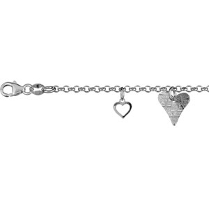 Bracelet en argent rhodi chane avec alternance de pampilles coeurs vids et froisss - longueur 18cm - Vue 1