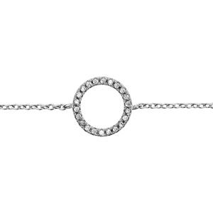 Bracelet en argent rhodi chane avec 1 anneau orn d\'oxydes blancs sertis au milieu - longueur 16cm + 2cm de rallonge - Vue 1