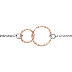 Bracelet en argent rhodi chane avec 2 anneaux dors roses emmaills au milieu - longueur 16cm + 3cm de rallonge - Vue 1