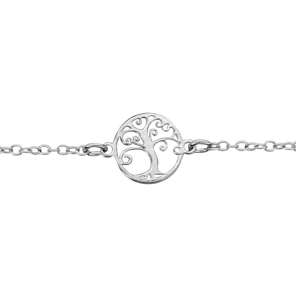 Bracelet en argent rhodi� cha�ne avec arbre de vie ajour� 16+3cm - Vue 1