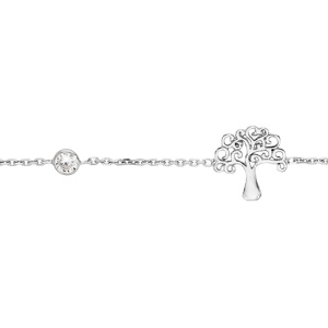 Bracelet en argent rhodi chane avec arbre de vie et 4 oxydes blancs sertis 17+3cm - Vue 1