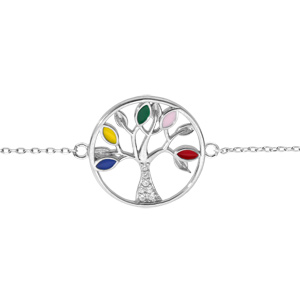 Bracelet en argent rhodi chane avec arbre de vie multi couleurs et oxydes blancs 16+3cm - Vue 1